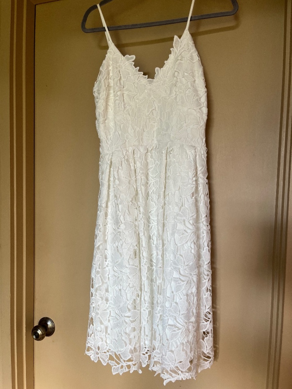 White Lace Floral A-line Dress with Spaghetti Straps